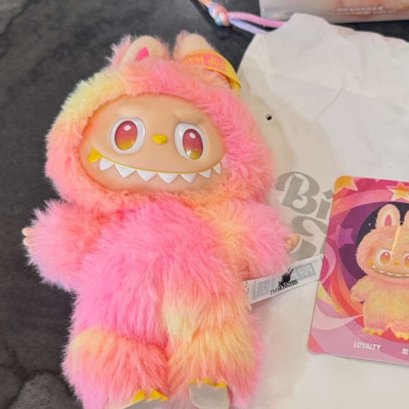POP MART Other - LABUBU - LOYALTY ** Pink and Yellow Furry Keychain tie die NEW #1